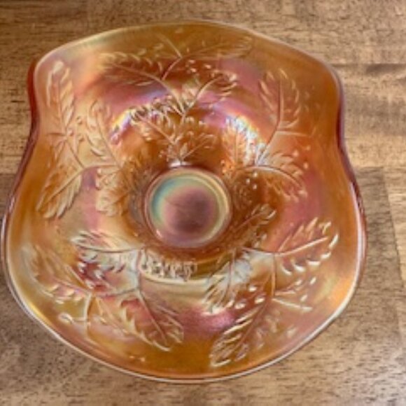 Fenton Marigold Carnival Glass Bowl Vintage Ruffled Thumbprint Dish Iridescent L - Picture 5 of 7